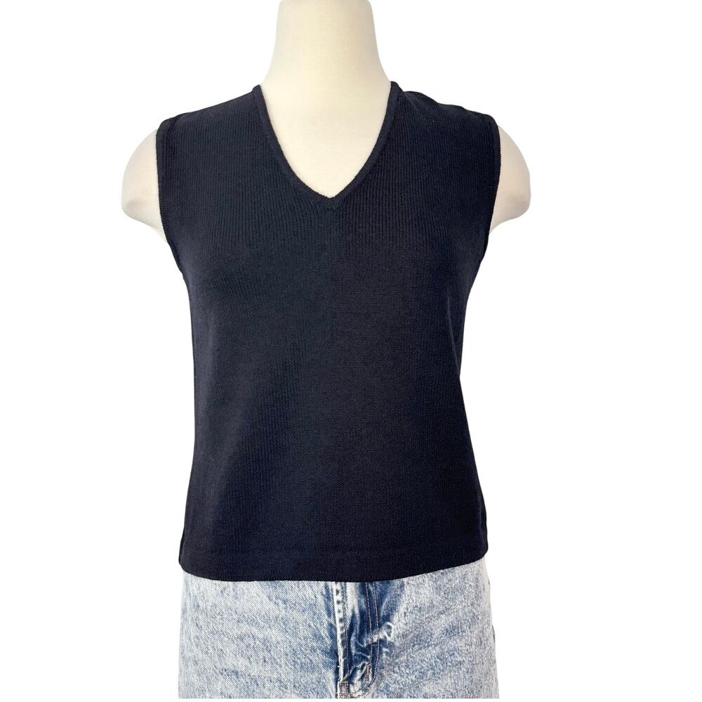 St. John Black Sleeveless Sweater Shell Tank Top Santana Knit Wool Blend P (XS)